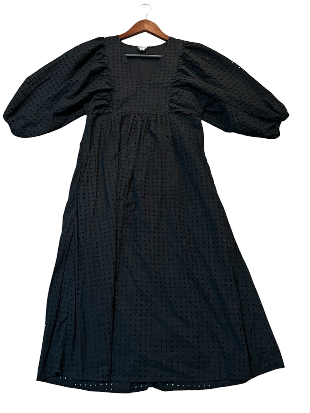 A New Day Black Eyelet Midi Dress with Puff Sleeves Size XS